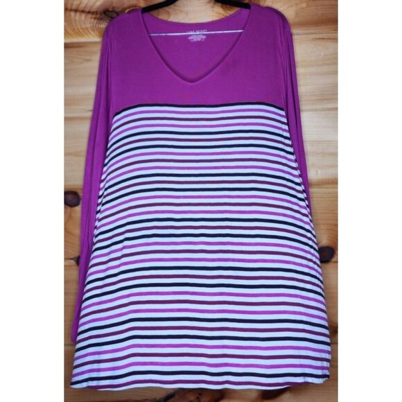Lane Bryant Essentials Long Sleeve Striped Purple Base Mixed Print Tee Top 22/24 - Picture 5 of 9
